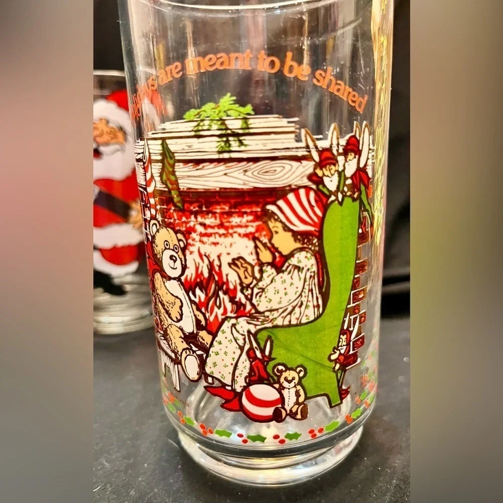 3 Vtg Christmas Tumbler Glasses Mixed Lot Coca Cola McCrory American Greetings